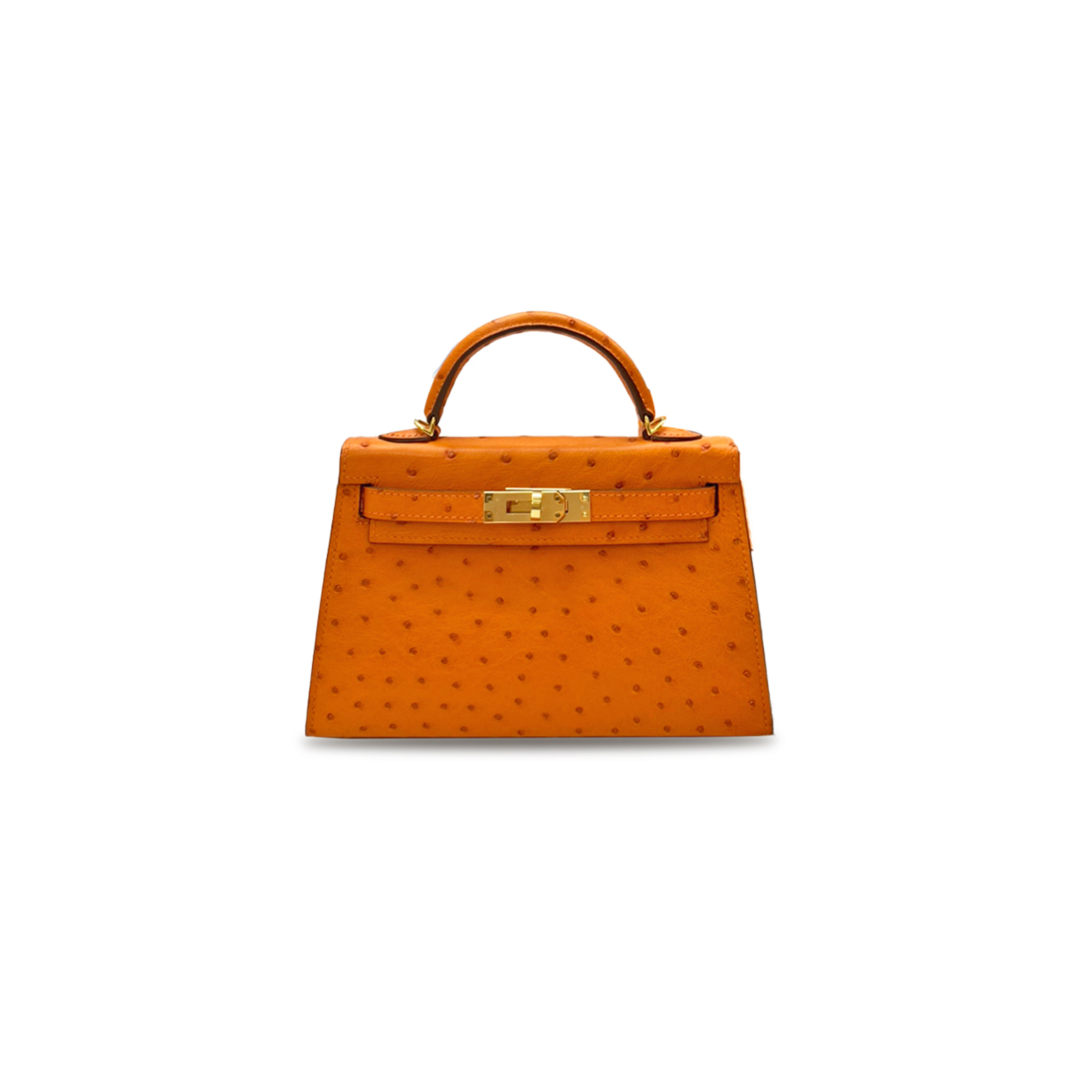 H**mes master mini kelly ii ostrich leather classic orange gold buckle (19*12*5.5cm)